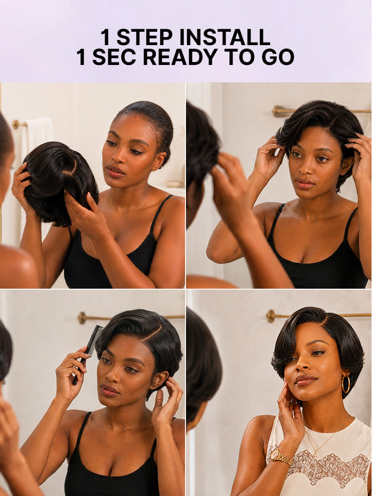Elegant Natural Black Layered Short Pixie Cut Minimalist HD Lace Wig Pre-cut Lace