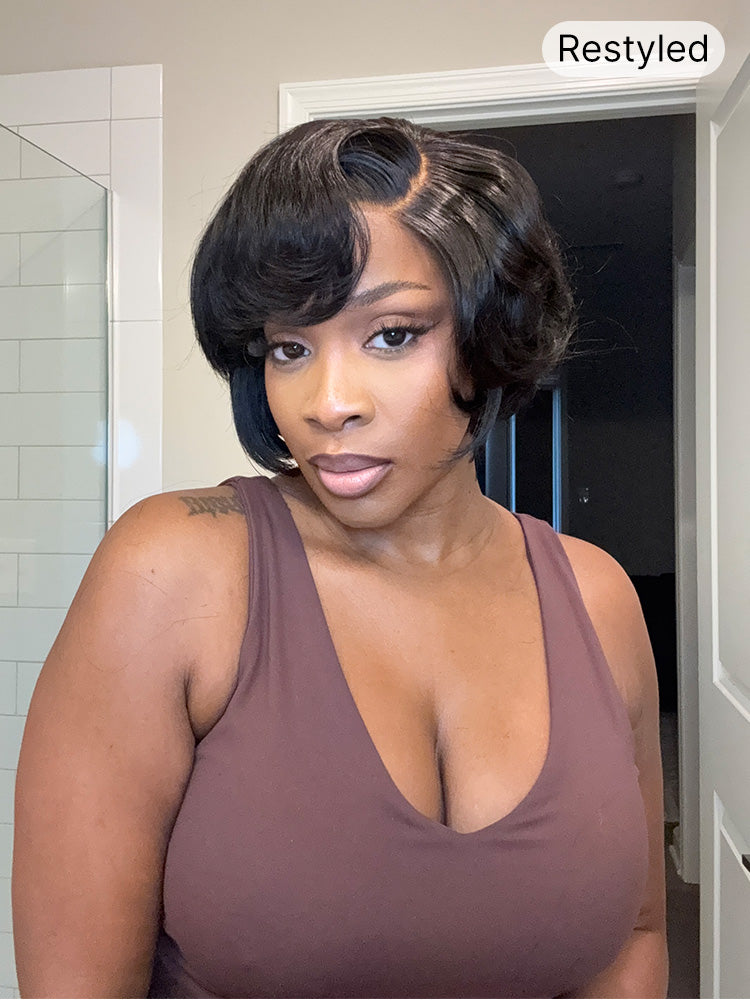 Elegant Natural Black Layered Short Pixie Cut Minimalist HD Lace Wig Pre-cut Lace