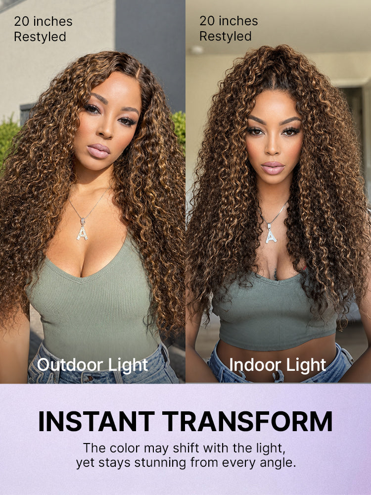 Luvme All-Day Comfort™ Wig PartingMax Brown Highlights Funmi Curly 7x6 Closure HD Lace Glueless Wig Pre Cut Lace