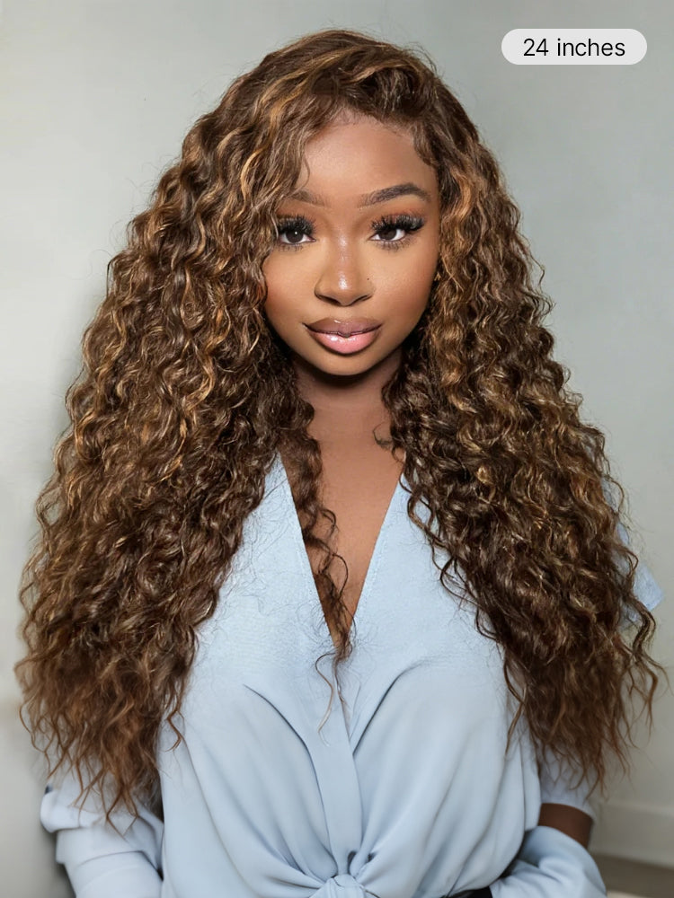 Luvme All-Day Comfort™ Wig PartingMax Brown Highlights Funmi Curly 7x6 Closure HD Lace Glueless Wig Pre Cut Lace