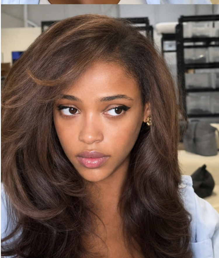 Luvme Chestnut Brown With Honey Blonde Highlights Yaki Body Wave Layer Cut half Wig