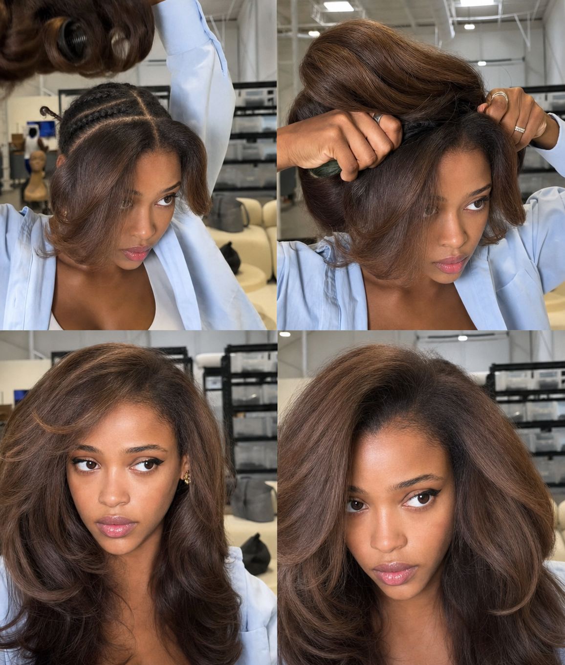 Luvme Chestnut Brown With Honey Blonde Highlights Yaki Body Wave Layer Cut half Wig