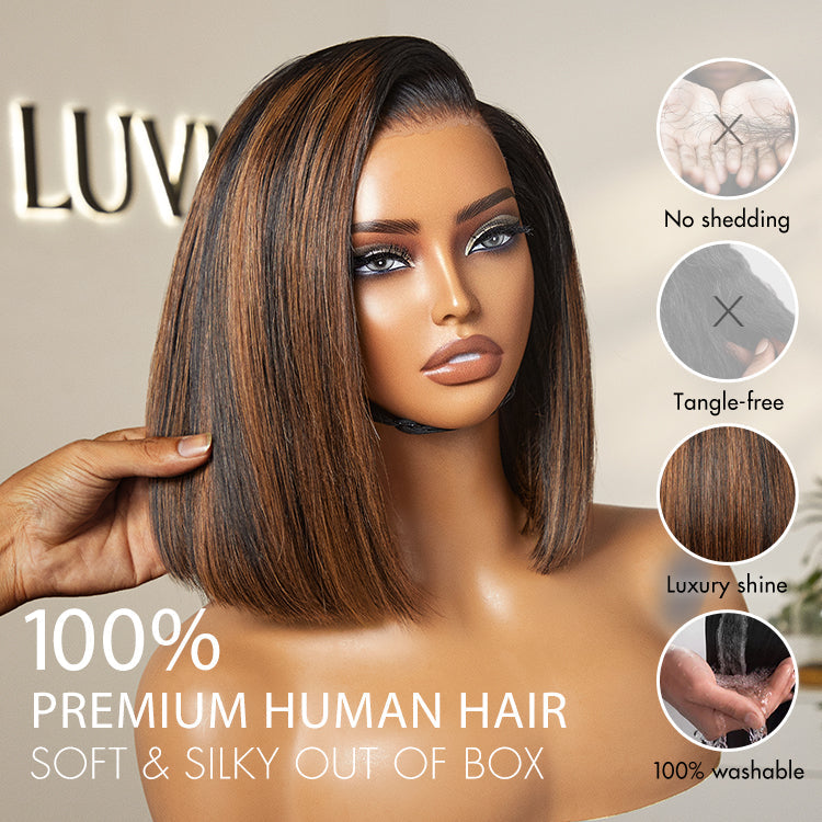 Weekly Special | PreMax Wigs | Super Natural Hairline Natural Black Silky Blunt Cut Glueless 13x4 Frontal Lace Human Hair Short Bob Wig