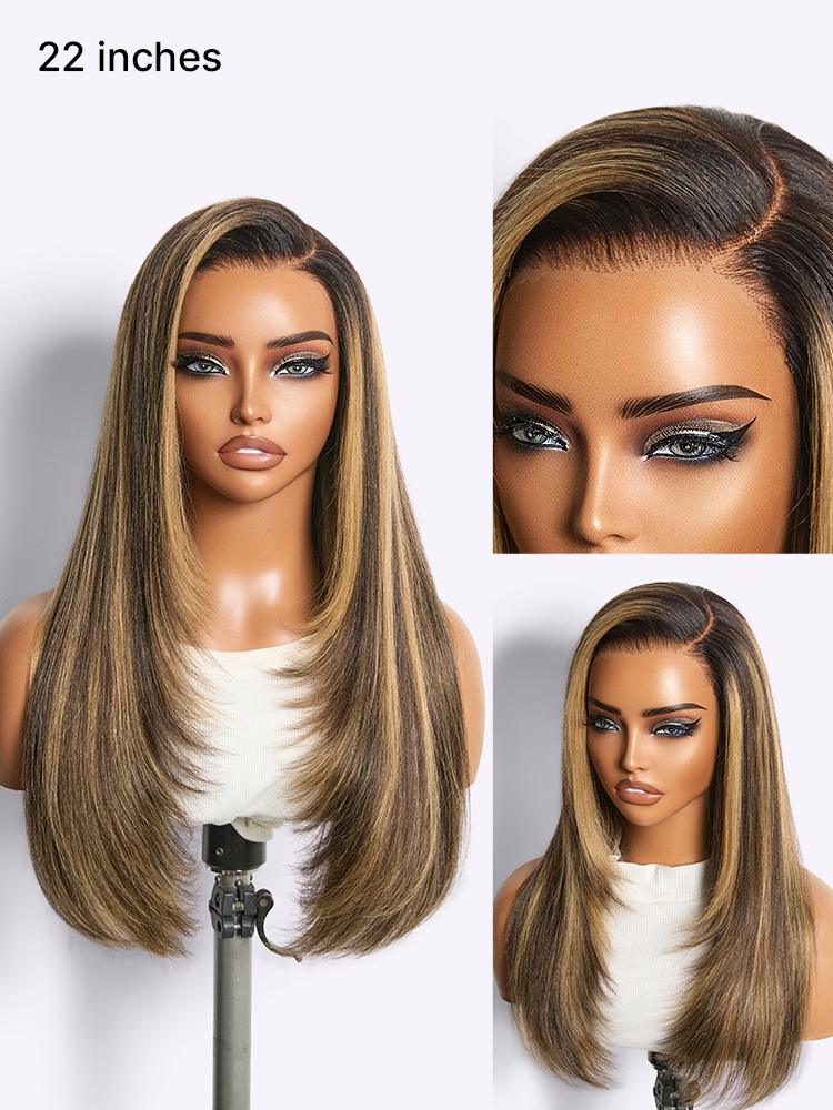 Luvme All-Day Comfort Wig 180% Density Blonde Highlight Butterfly Cut Layered Light Yaki Straight Glueless 7x6 Closure HD Lace Wig Pre-Cut Lace