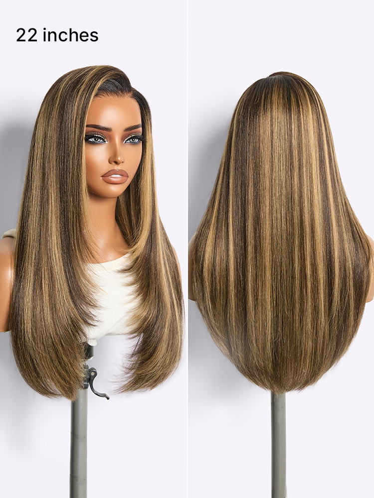Luvme All-Day Comfort Wig 180% Density Blonde Highlight Butterfly Cut Layered Light Yaki Straight Glueless 7x6 Closure HD Lace Wig Pre-Cut Lace
