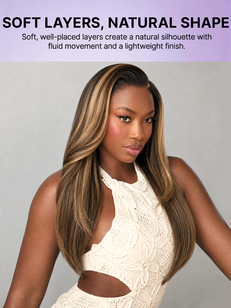 Luvme All-Day Comfort Wig 180% Density Blonde Highlight Butterfly Cut Layered Light Yaki Straight Glueless 7x6 Closure HD Lace Wig Pre-Cut Lace