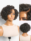 Natural Black / Brown Highlight Water Wave Pixie Cut Glueless Minimalist HD Lace Short Curly Wig