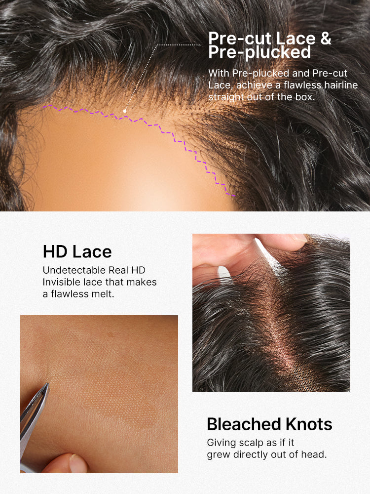 Natural Black / Brown Highlight Water Wave Pixie Cut Glueless Minimalist HD Lace Short Curly Wig
