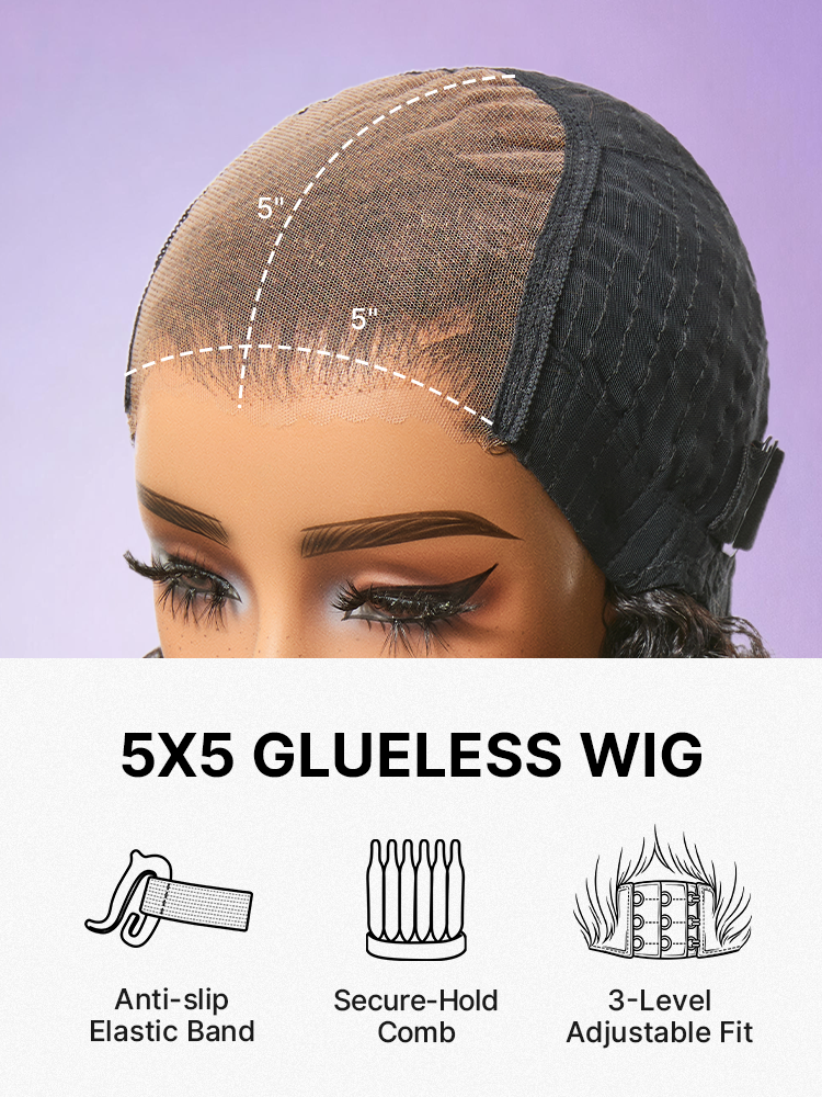 Beginner Friendly 200% Density Kinky Curly with Bangs Glueless 5x5 Closure Pre-Cut Lace Wig All Head Sizes Fit Cap