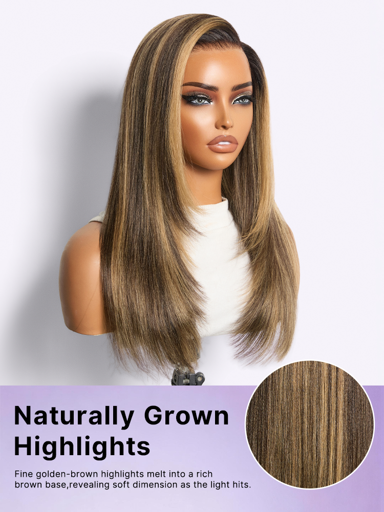 New Customers Only | Luvme All-Day Comfort Wig 180% Density Blonde Highlight Butterfly Cut Layered Light Yaki Straight Glueless 7x6 Closure HD Lace Wig Pre-Cut Lace