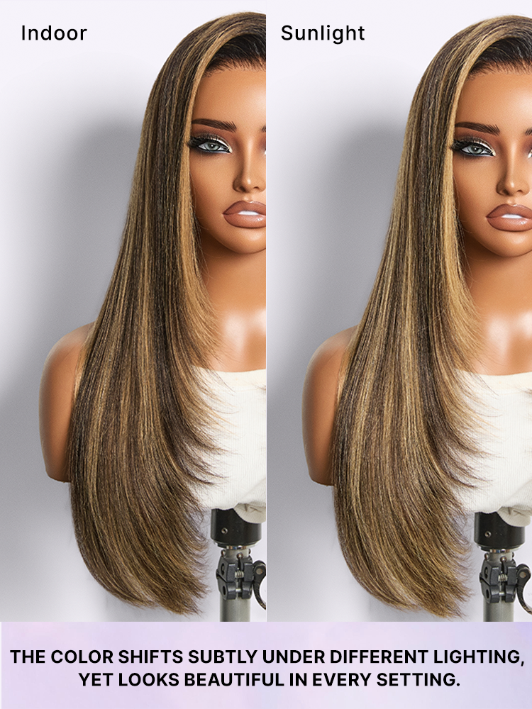 New Customers Only | Luvme All-Day Comfort Wig 180% Density Blonde Highlight Butterfly Cut Layered Light Yaki Straight Glueless 7x6 Closure HD Lace Wig Pre-Cut Lace