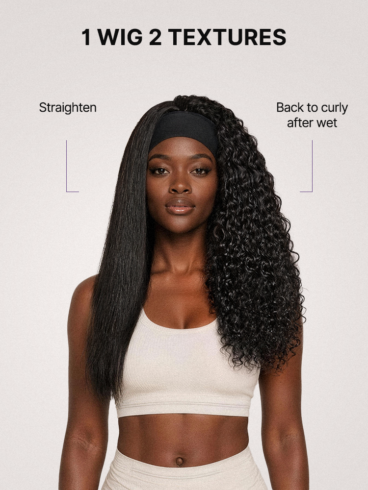 New Customers Only | Beginner Friendly Water-Wave Wet and Wavy Headband Wig with Integrated Cooling Silk Headband, Effortless Wet-to-Dry Transformation (Get 2 Free Headbands)