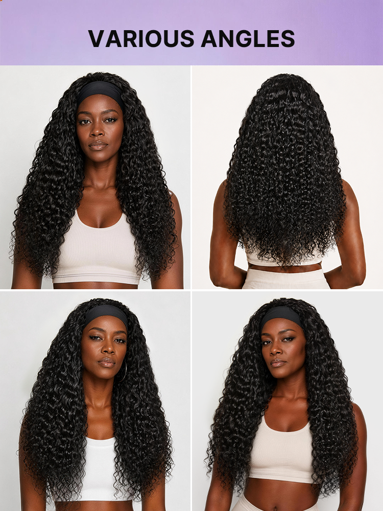 New Customers Only | Beginner Friendly Water-Wave Wet and Wavy Headband Wig with Integrated Cooling Silk Headband, Effortless Wet-to-Dry Transformation (Get 2 Free Headbands)