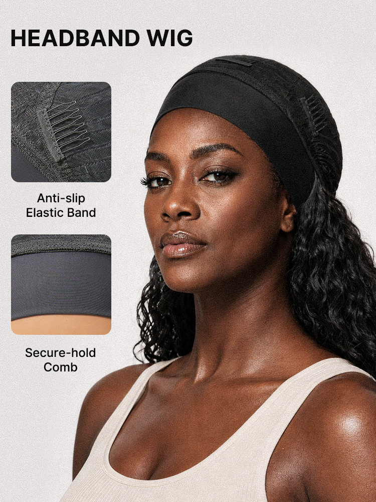 Beginner Friendly Water-Wave Wet and Wavy Headband Wig with Integrated Cooling Silk Headband, Effortless Wet-to-Dry Transformation (Get 2 Free Headbands)