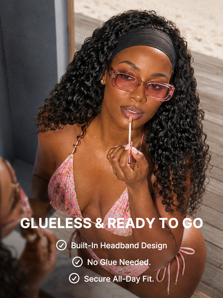 Beginner Friendly Water-Wave Wet and Wavy Headband Wig with Integrated Cooling Silk Headband, Effortless Wet-to-Dry Transformation (Get 2 Free Headbands)