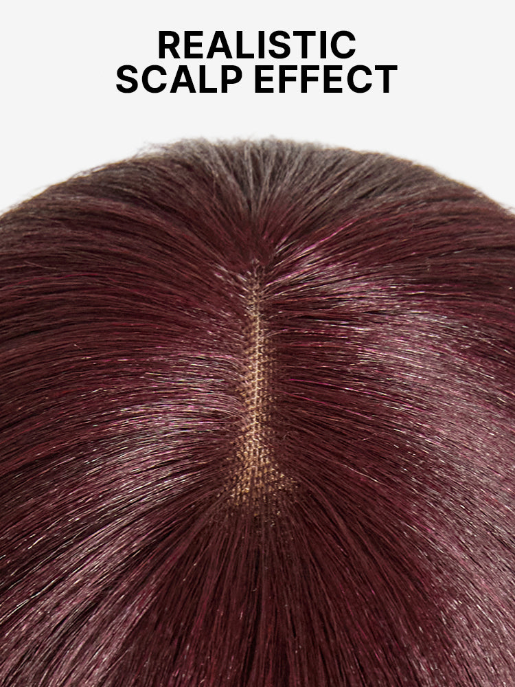 Put On and Go Reddish Purple Layered Cut Yaki Straight Minimalist Lace Bob Wig with Bangs All-Day Comfort Cap