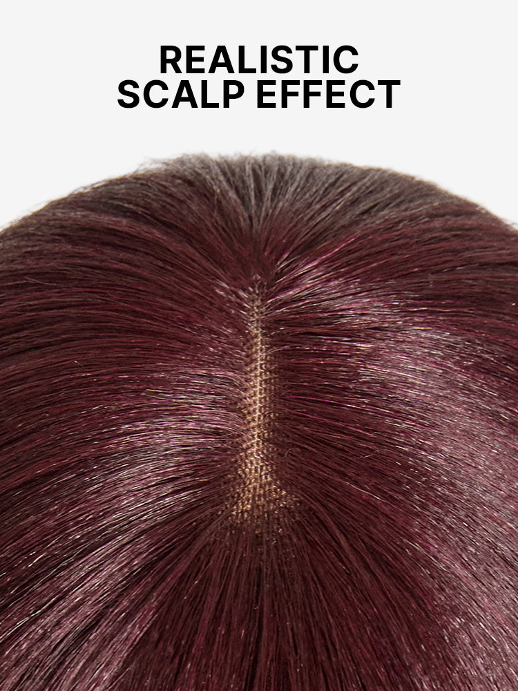 New Customers Only | Reddish Purple Realistic Glueless Yaki Straight Bob with Bangs Minimalist Lace Bob Wig All-Day Comfort Cap