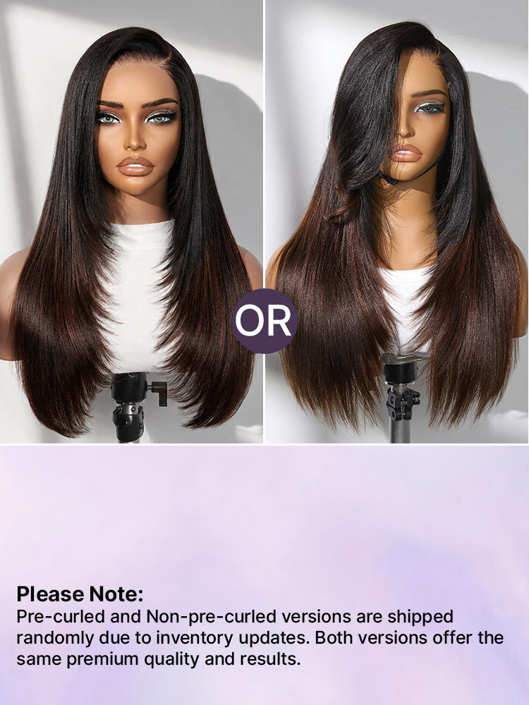 Luvme All-Day Comfort™ Wig 180% Density Ombre Brown Butterfly Cut Layered Light Yaki Straight Glueless 7x6 Closure HD Lace Human Hair Wig Pre-Cut Lace