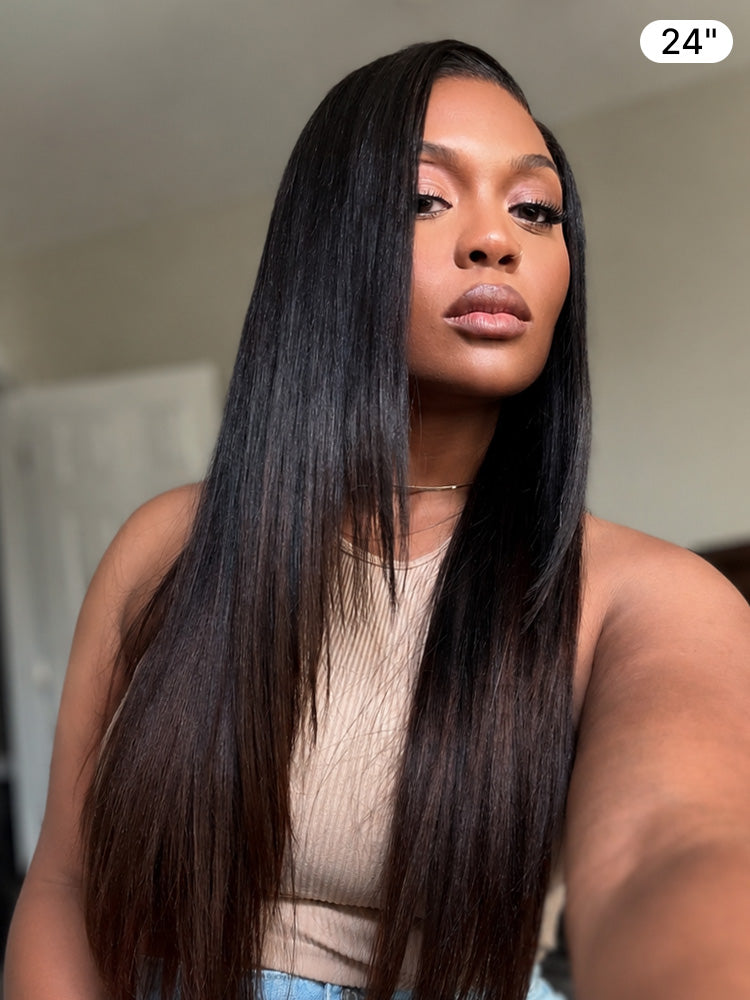 Luvme All-Day Comfort™ Wig 180% Density Ombre Brown Butterfly Cut Layered Light Yaki Straight Glueless 7x6 Closure HD Lace Human Hair Wig Pre-Cut Lace