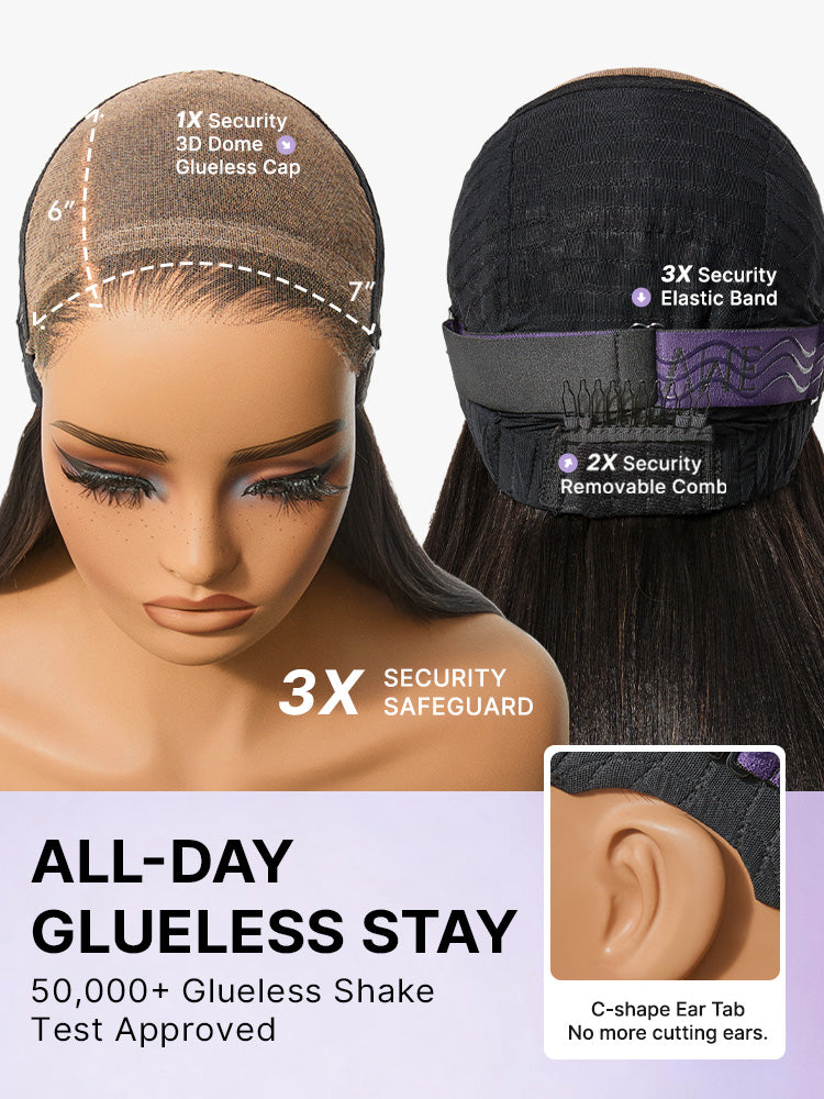 Luvme All-Day Comfort™ Wig 180% Density Ombre Brown Butterfly Cut Layered Light Yaki Straight Glueless 7x6 Closure HD Lace Human Hair Wig Pre-Cut Lace