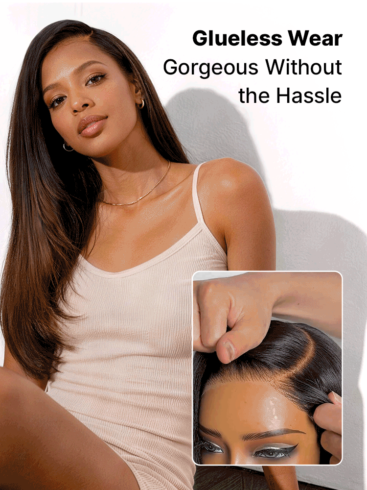 Luvme All-Day Comfort™ Wig 180% Density Ombre Brown Butterfly Cut Layered Light Yaki Straight Glueless 7x6 Closure HD Lace Human Hair Wig Pre-Cut Lace