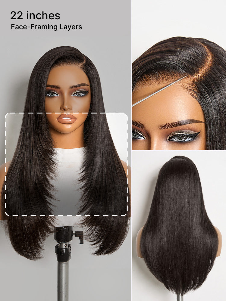 Luvme All-Day Comfort™ Wig 180% Density Butterfly Cut Layered Light Yaki Straight Glueless 7x6 Closure HD Lace Human Hair Wig Pre-Cut Lace