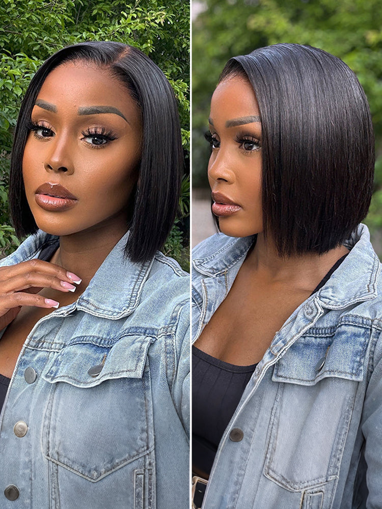 PreMax Wigs | Super Natural Hairline Silky Blunt Cut Bob Glueless 13x4 Frontal Lace Human Hair Short Wig Pre-Cut Lace