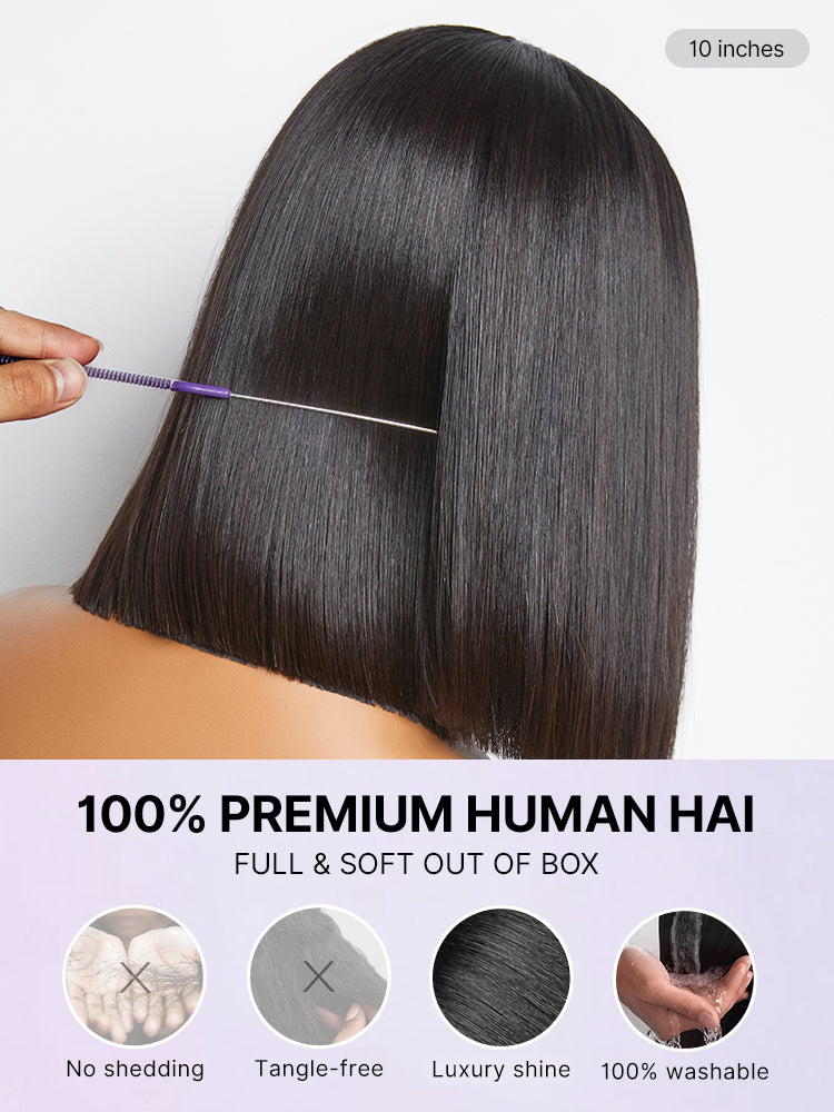 PreMax Wigs | Super Natural Hairline Silky Blunt Cut Bob Glueless 13x4 Frontal Lace Human Hair Short Wig Pre-Cut Lace