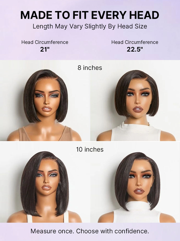 PreMax Wigs | Super Natural Hairline Silky Blunt Cut Bob Glueless 13x4 Frontal Lace Human Hair Short Wig Pre-Cut Lace