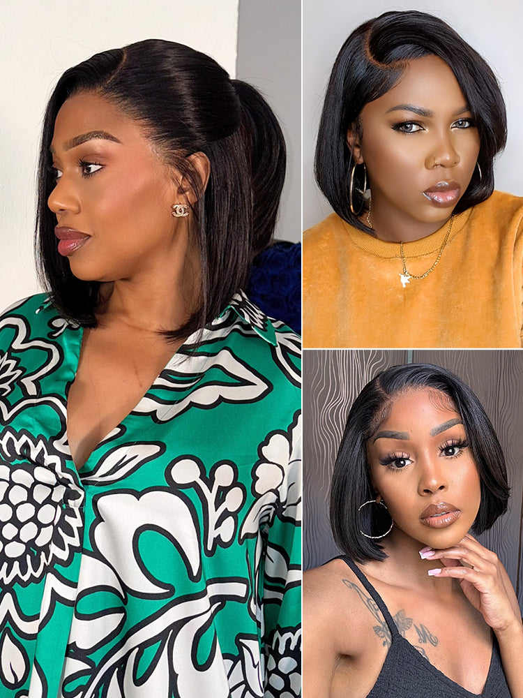 PreMax Wigs | Super Natural Hairline Silky Blunt Cut Bob Glueless 13x4 Frontal Lace Human Hair Short Wig Pre-Cut Lace