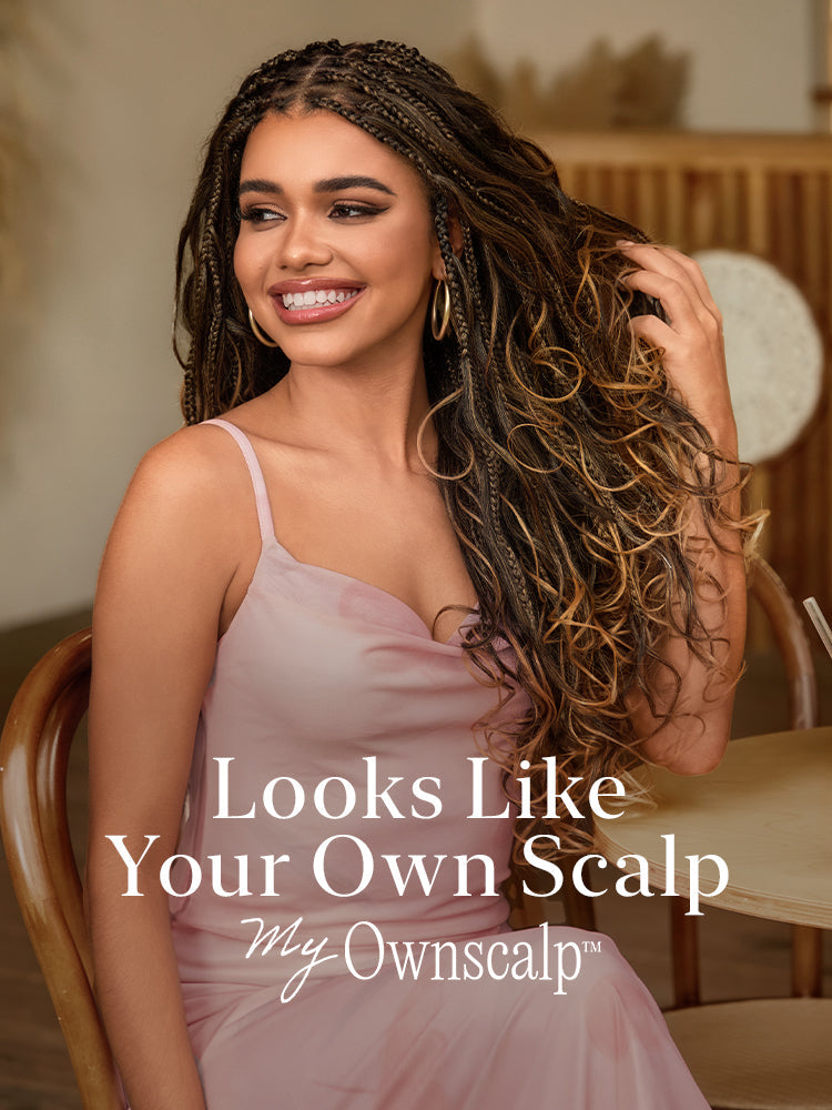 OwnScalp™Ombre Honey Blonde French Curl Knotless Boho Braids HD Full Lace Long Wig Flexi Fit Invisi Drawstring Cap - US Only