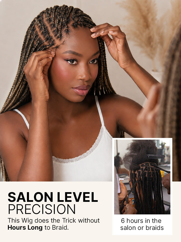OwnScalp™Ombre Honey Blonde French Curl Knotless Boho Braids HD Full Lace Long Wig Flexi Fit Invisi Drawstring Cap - US Only