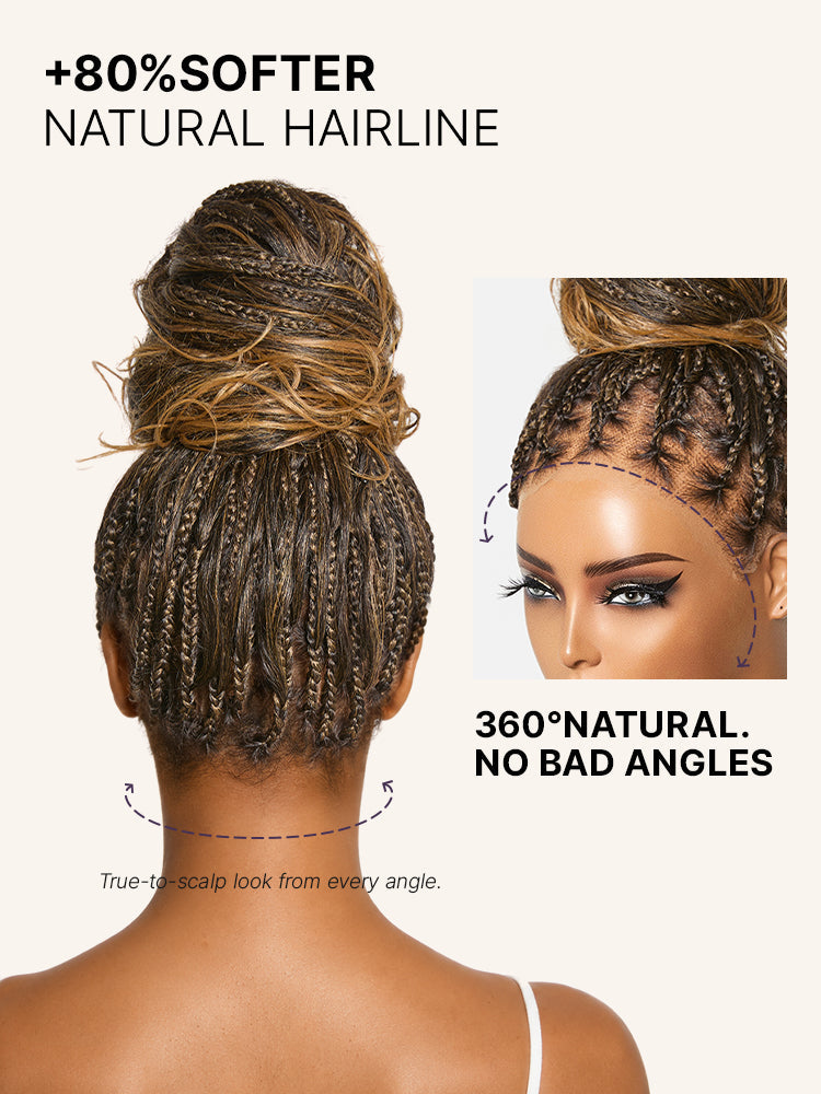 OwnScalp™Ombre Honey Blonde French Curl Knotless Boho Braids HD Full Lace Long Wig Flexi Fit Invisi Drawstring Cap - US Only