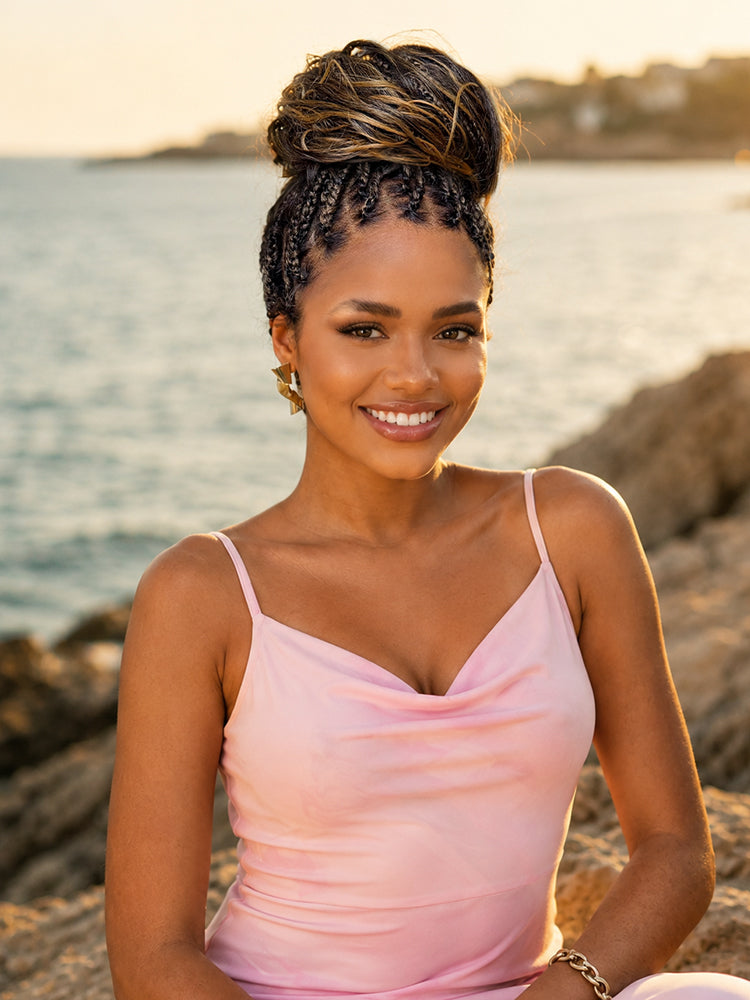 OwnScalp™Ombre Honey Blonde French Curl Knotless Boho Braids HD Full Lace Long Wig Flexi Fit Invisi Drawstring Cap - US Only