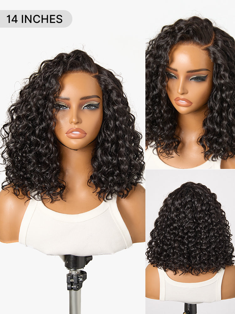 Ready to Go Blonde Highlight / Natural Black / Ombre Brown Water Wave Short Curly Bob Wig Glueless Minimalist HD Lace Wig Pre-Cut Lace