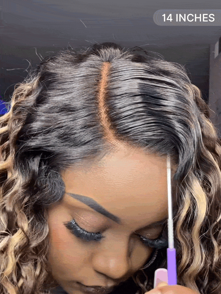 Ready to Go Blonde Highlight / Natural Black / Ombre Brown Water Wave Short Curly Bob Wig Glueless Minimalist HD Lace Wig Pre-Cut Lace