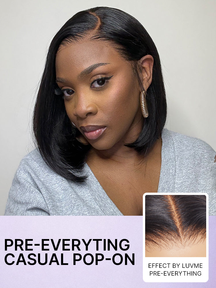 PreMax Wigs | Super Natural Hairline Silky Blunt Cut Bob Glueless 13x4 Frontal Lace Human Hair Short Wig Pre-Cut Lace