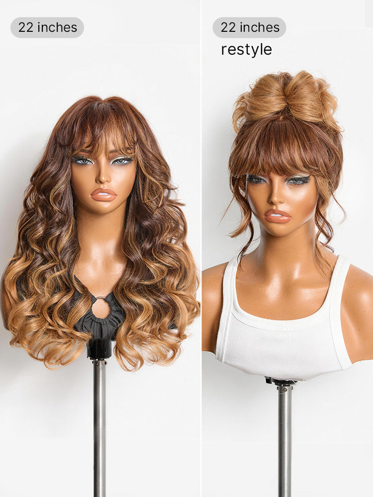 Luvme All-Day Comfort™ Wig 180% Density Ombre Blonde Highlight Loose Body Wave Glueless 7x6 Closure HD Lace Human Hair Wig with Bangs Pre-Cut Lace