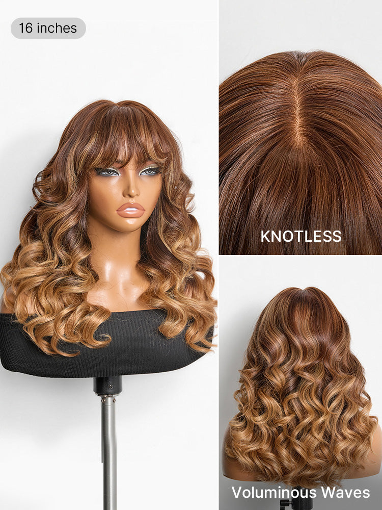 Luvme All-Day Comfort™ Wig 180% Density Ombre Blonde Highlight Loose Body Wave Glueless 7x6 Closure HD Lace Human Hair Wig with Bangs Pre-Cut Lace