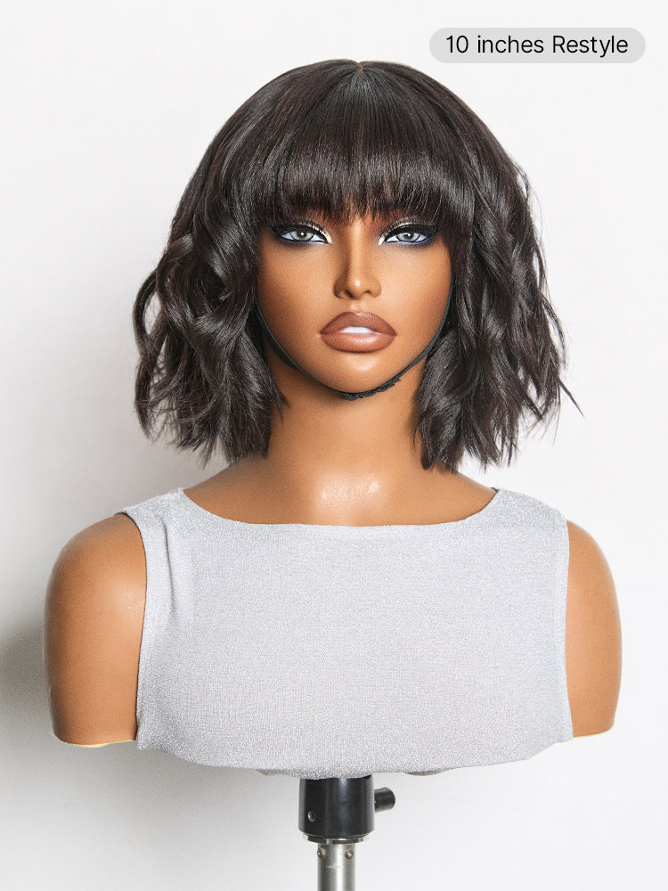 Special Offer | Put On and Go Brown Highlight / Natural Black Layered Cut Yaki Straight Minimalist Lace Bob Wig with Bangs
