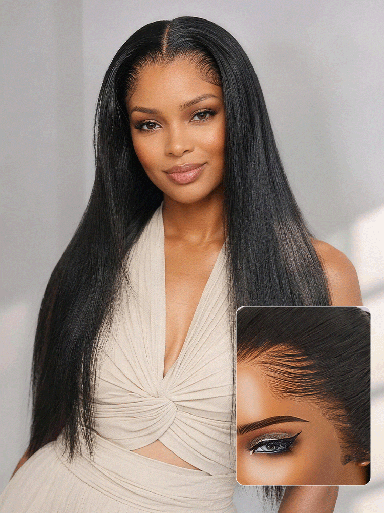 Lagos Hairline Over-Plucked M-Shaped Hairline Natural Looking Silky Straight Human Hair 13×4 Lace Frontal Wig Pre-Cut Lace