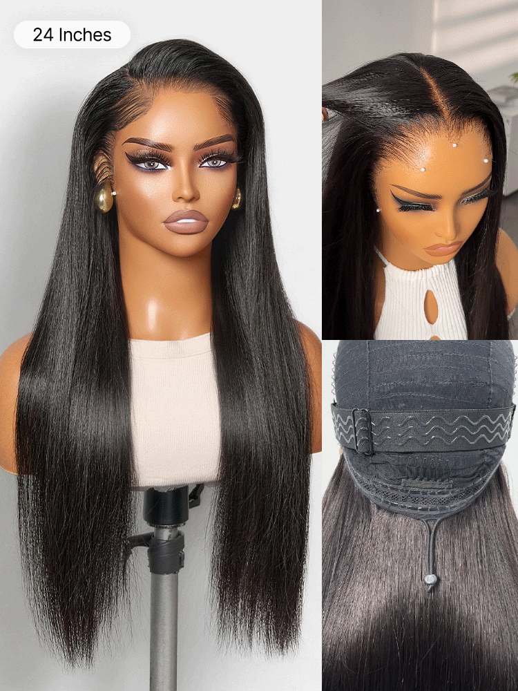 Lagos Hairline Over-Plucked M-Shaped Hairline Natural Looking Silky Straight Human Hair 13×4 Lace Frontal Wig Pre-Cut Lace