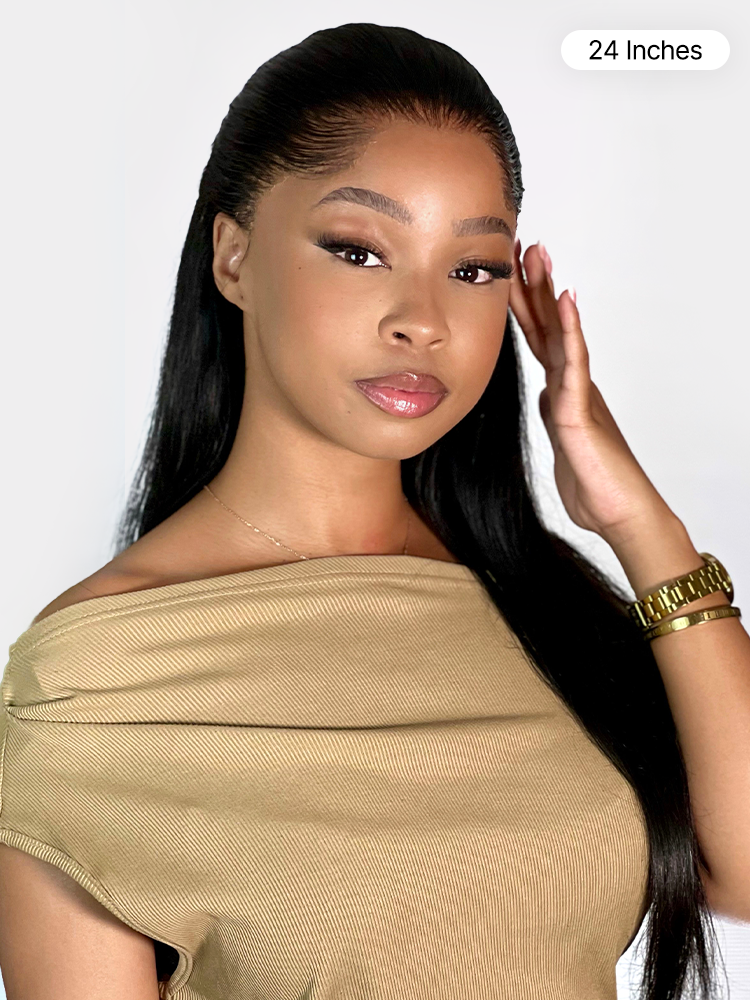 Lagos Hairline Over-Plucked M-Shaped Hairline Natural Looking Silky Straight Human Hair 13×4 Lace Frontal Wig Pre-Cut Lace