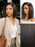 200% Density Natrual Black Yaki Straight Bob Glueless Minimalist Lace Wig Pre-cut Lace All-Day Comfort Cap
