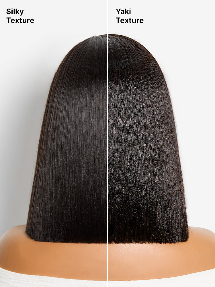 200% Density Natrual Black Yaki Straight Bob Glueless Minimalist Lace Wig Pre-cut Lace All-Day Comfort Cap