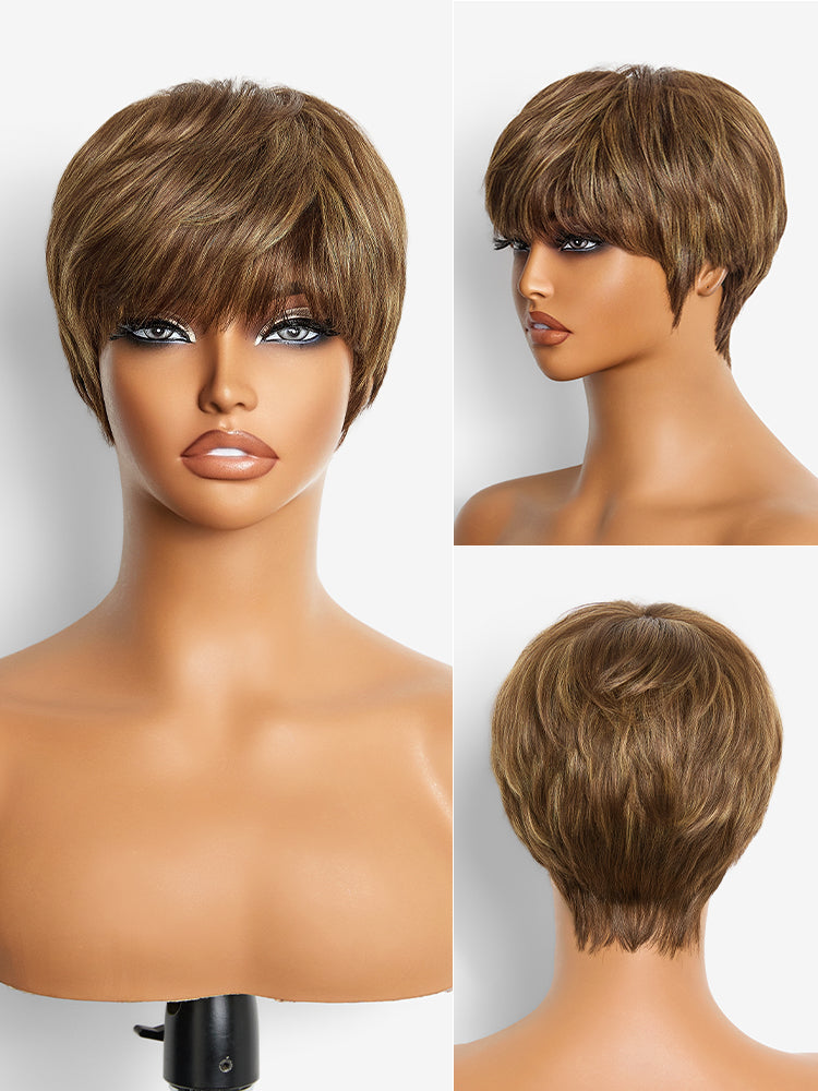 New Customers Only | Throw On & Go Short Cut with Bangs Wig Ultra Comfort Cotton Cap Glueless Wig Hair Loss Friendly