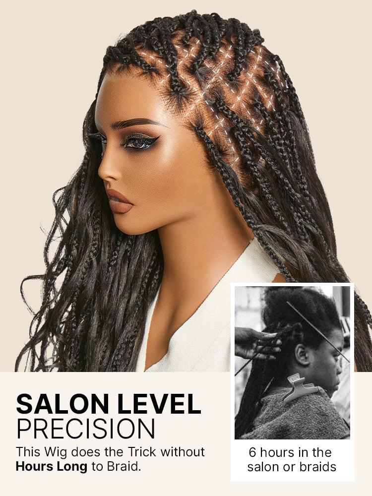 OwnScalp™ French Curl Knotless Boho Braids HD Full Lace Long Wig Flexi Fit Invisi Drawstring Cap - US Only