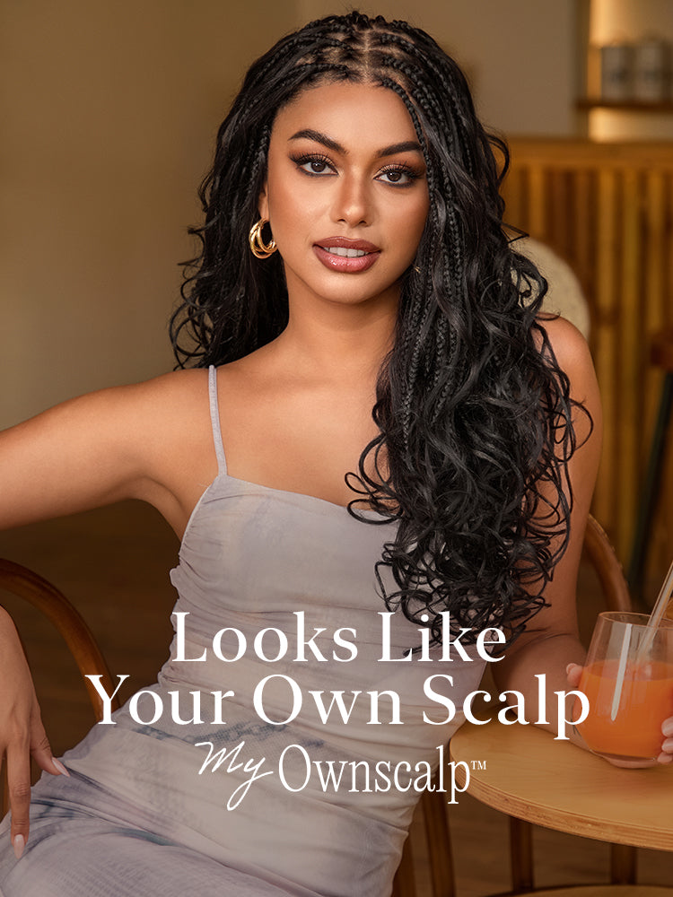 OwnScalp™ French Curl Knotless Boho Braids HD Full Lace Long Wig Flexi Fit Invisi Drawstring Cap - US Only