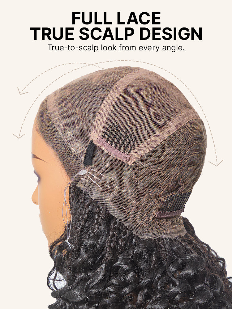 OwnScalp™ French Curl Knotless Boho Braids HD Full Lace Long Wig Flexi Fit Invisi Drawstring Cap - US Only
