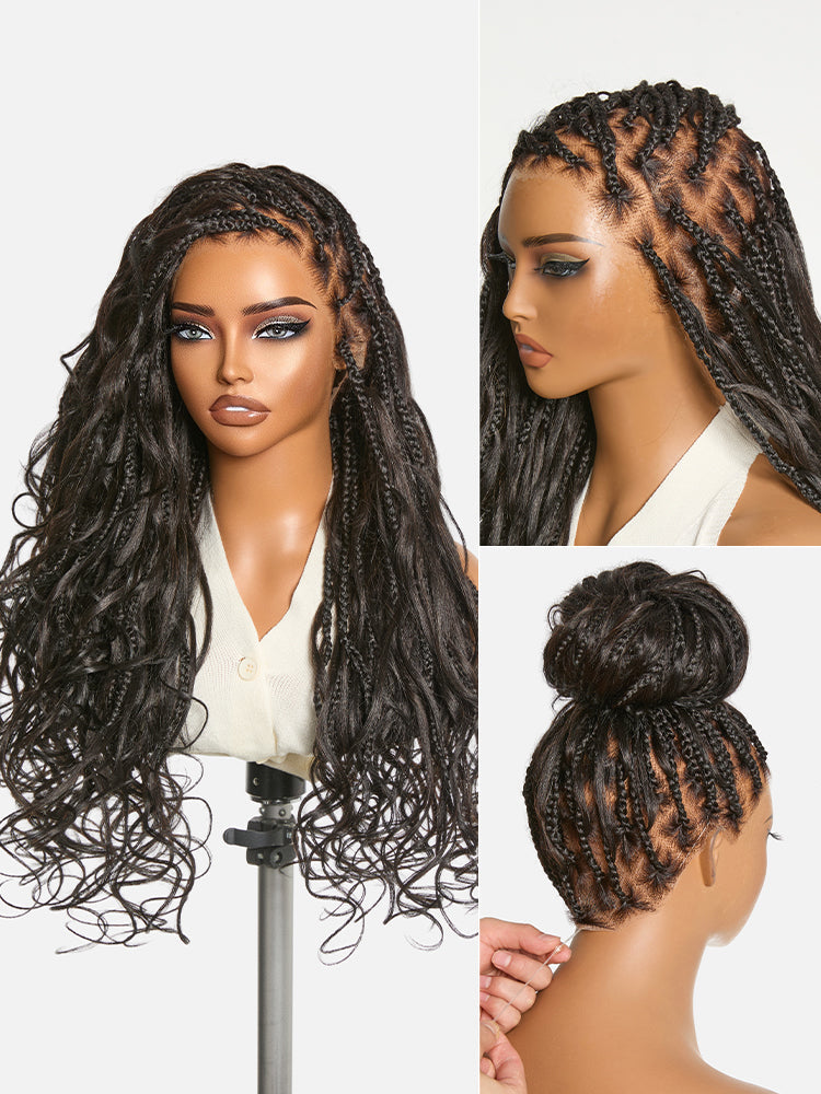OwnScalp™ French Curl Knotless Boho Braids HD Full Lace Long Wig Flexi Fit Invisi Drawstring Cap - US Only